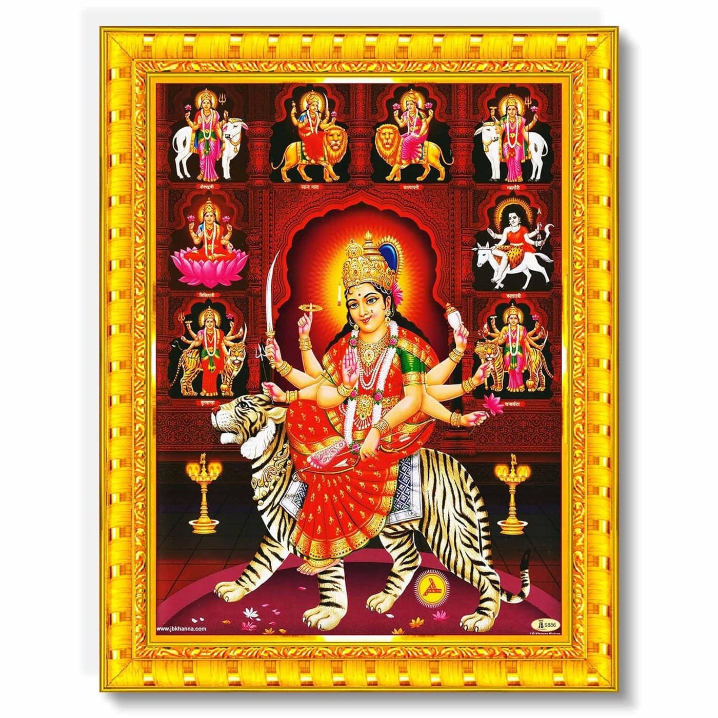 Pavan Photo Laminations Durga Maa Mata Goddess Nav Navadurga Navdurga Wall Painting Framed Home Decor WoodMatteGoldSmall Size6 x 8 Inch R1164S