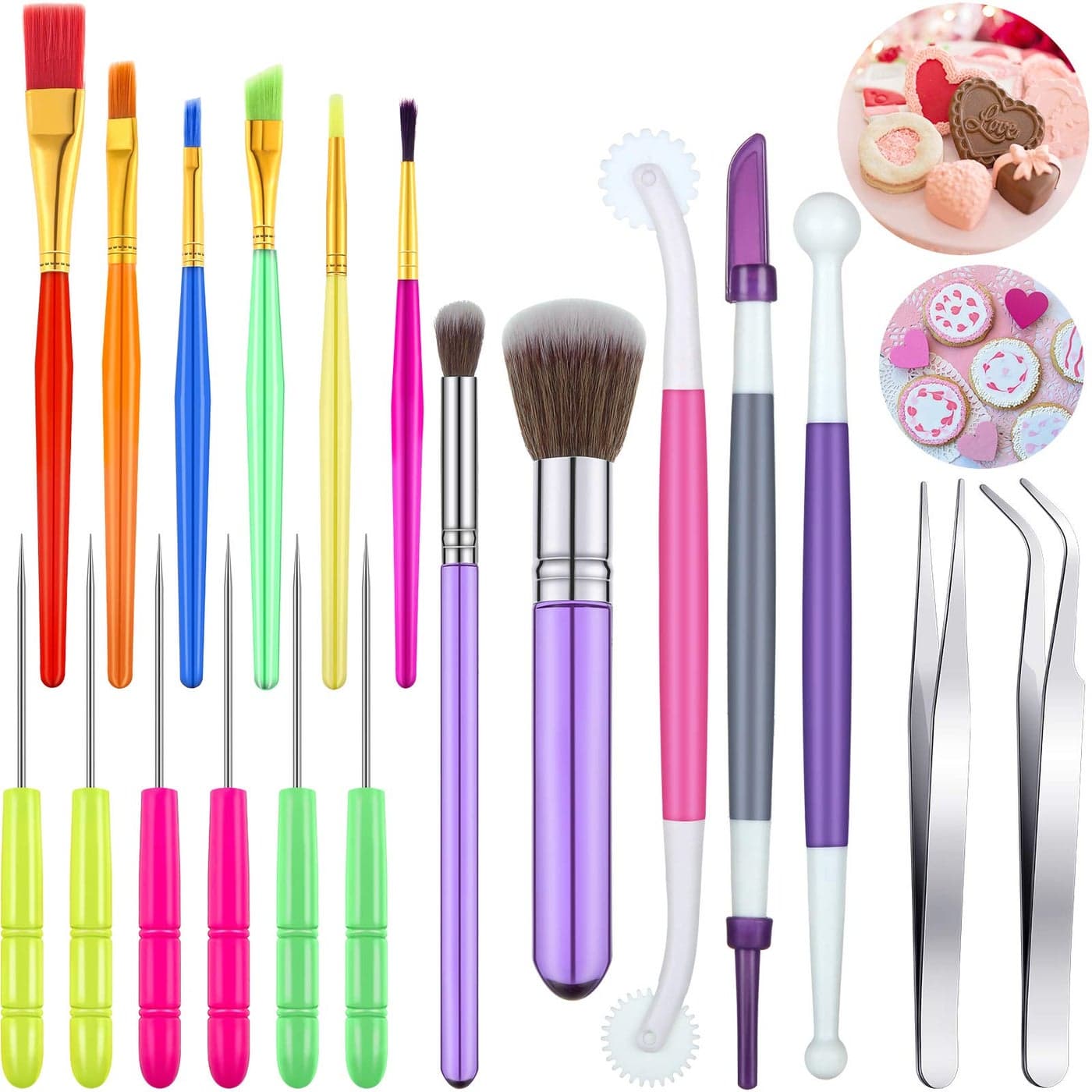 Patelai 19 Pcs Cake Decorating Brush Set Christmas Cookie Tools for Fondant Gum Paste Flower Elbow Straight Tweezers