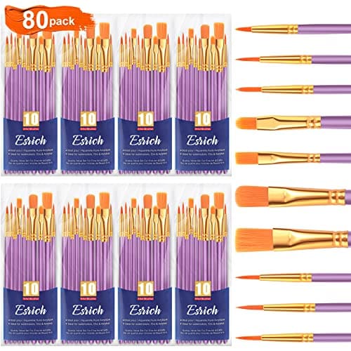 ESRICH Acrylic Paint Brushes Set 8 Packs80 Pcs Nylon Brush Head Suitable for Acrylic Oil Watercolor Rock Body Face Nail ArtPerfect Suit of Art PaintingPurple