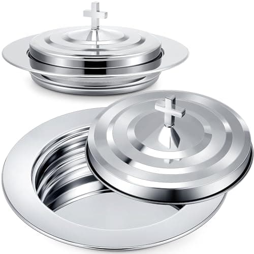 Zhehao 1 Plates Silver Communion Set, Holy Trays with Lid, Stainless Steel Bread Tray Plates for Churches, Holy Communion Tray with Cover, Polished Church Supplies Ware Sets