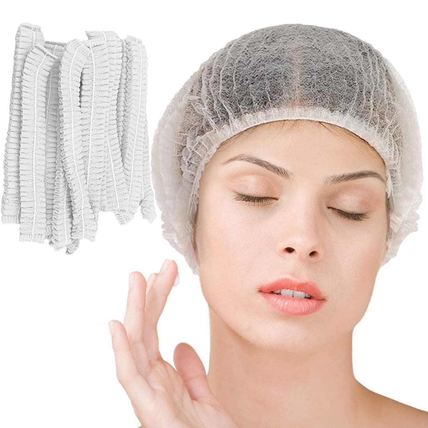 Disposable Bouffant Caps 100 Pcs21inches Hair Net Elastic Dust Cap for Food Service Kitchen Head Cover White
