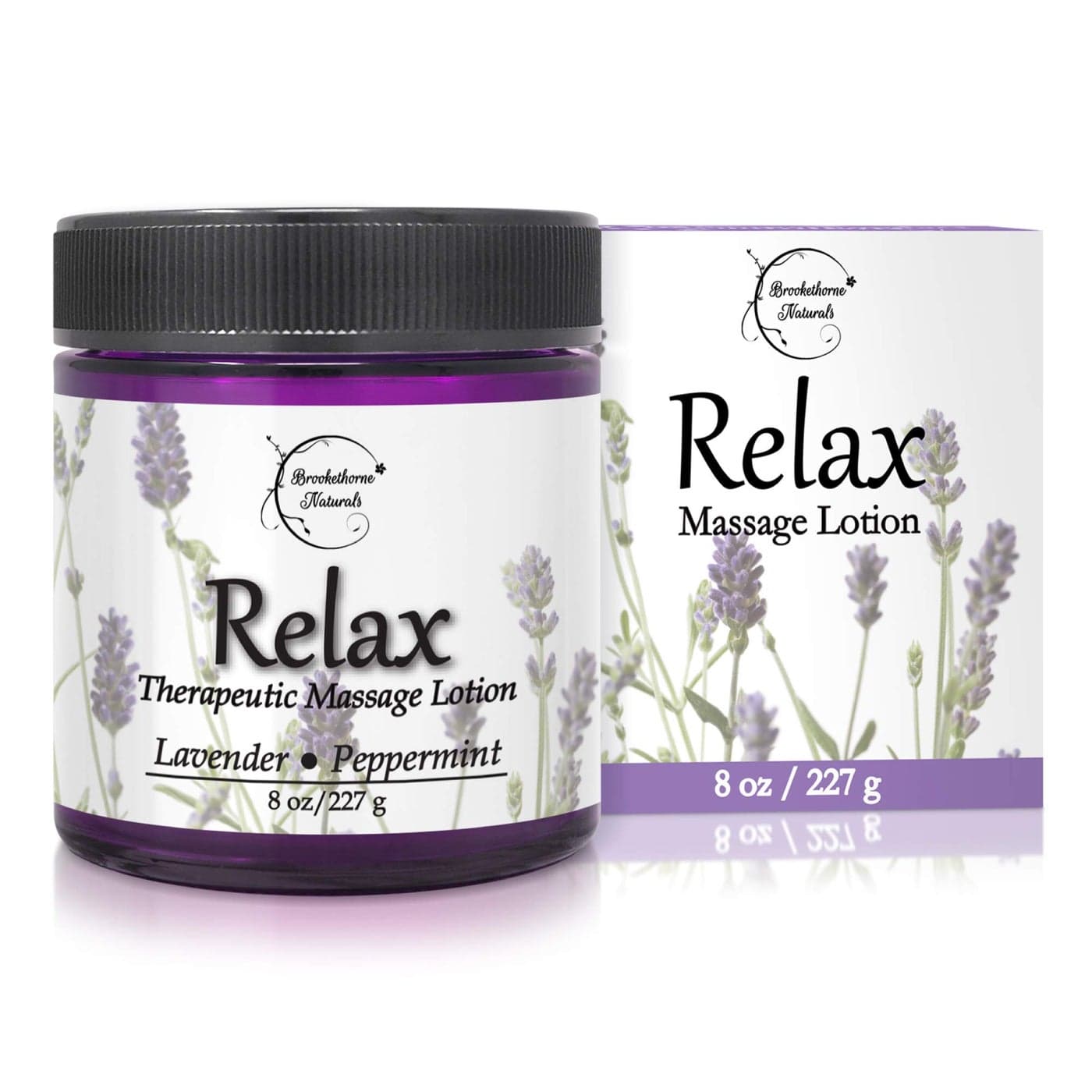 Relax Therapeutic Massage Lotion All Natural Enriched with Lavender Peppermint Essential Oils Perfect for Massage Therapy Massage Cream for Full Body Massage Brookethorne Naturals 8oz