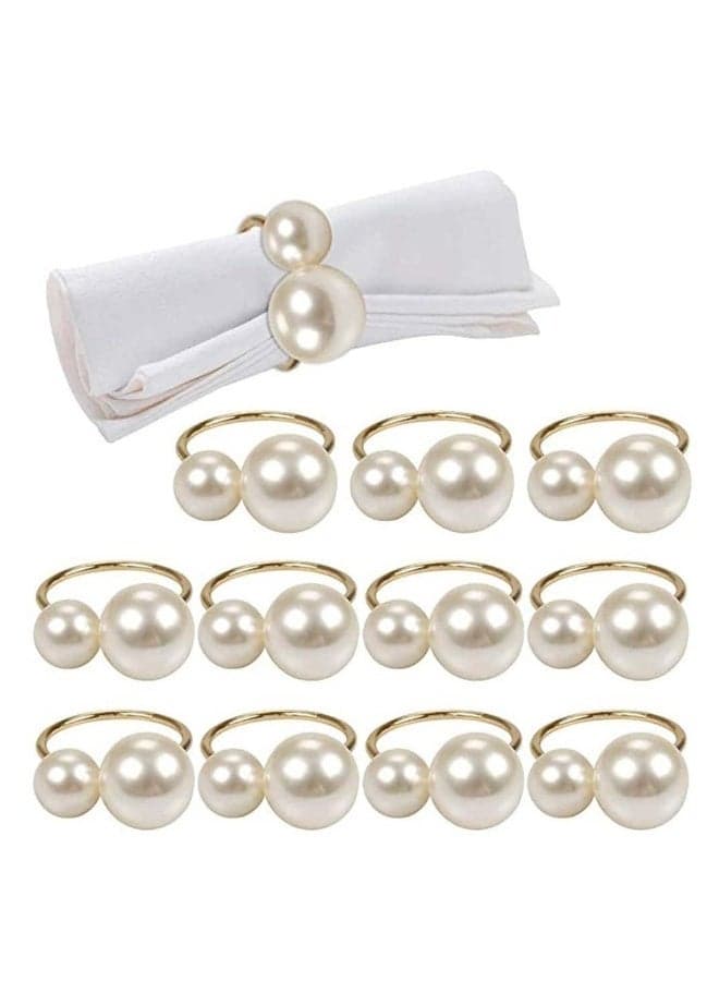 12 Pearl Napkin Ring, Napkin Buckle, Easter Napkin Buckle Holder, Used For Family Gathering, Dinner, Wedding Decoration, Napkin Ring, Thanksgiving (Golden)