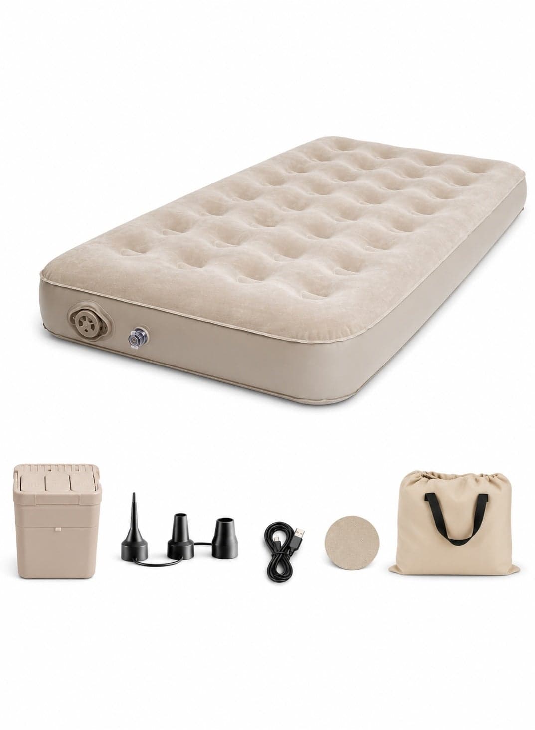 Air Mattress Self-Inflating Sleeping Pad Single Air Bed with Built-In Pump Air Mattress 300 Lbs Capacity Camping Home Luggage Bed Travel Air Bed (Single/Low)