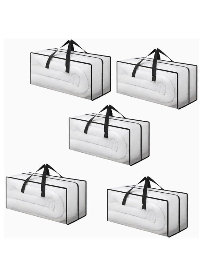 5 Pack Extra Large Moving Bags,Heavy Duty Storage Bags With Zipper & Handles ,Foldable Clothes Storage Bags,Waterproof and Dustproof,Sturdy and Durable,for Bedding, Duvet, Comforter,Pillow,Toys,73*36*33cm