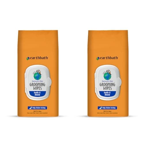 earthbath, Oatmeal & Aloe Grooming Wipes - Dog Wipes for Paws and Butt, Pet Wipes for Dogs & Cats, Helps Relieve Itchy & Dry Skin, Made in USA, Cruelty-Free - Vanilla & Almond 100 Count (2 Pack)