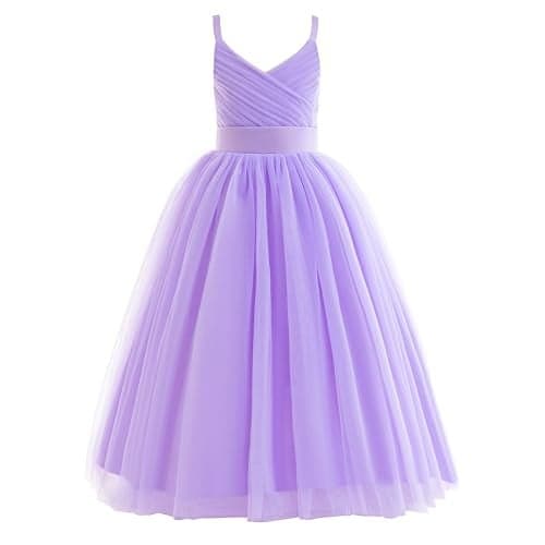 Glamulice Lavender Flower Girl Wedding Dress Spaghetti Straps Light Purple Tulle Kids Formal Pageant Bridesmaid Gowns Elegant Little Girls Birthday Party Evening Dresses 8 Kids Holiday Prom Ball Gown