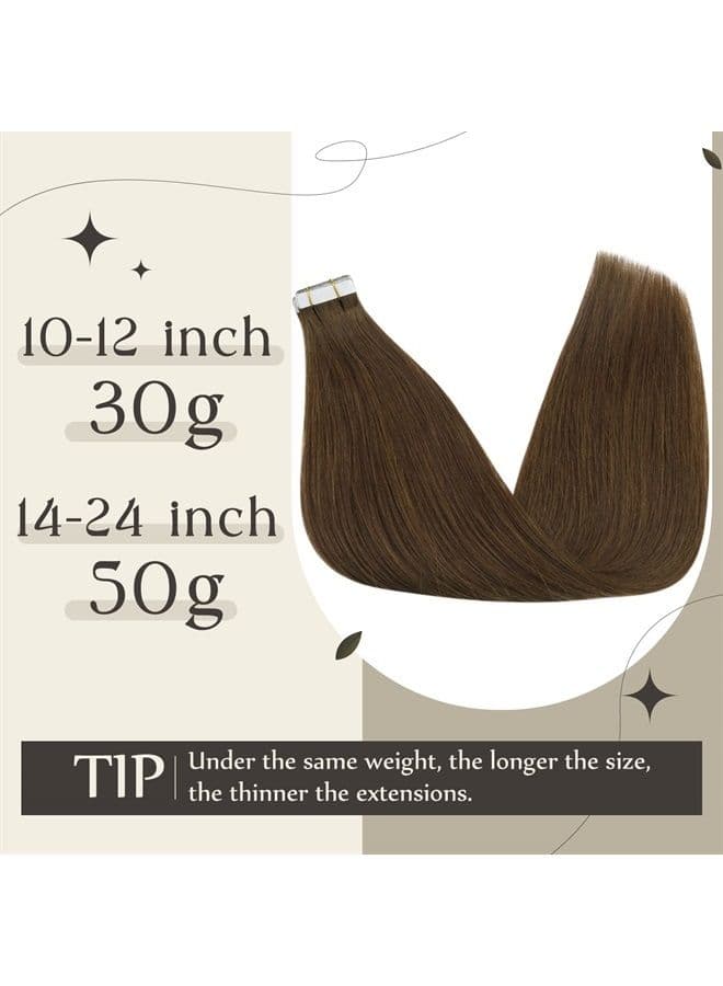 Tape in Extensions Human Hair 18 Inch Real Hair Extensions Tape in Human Hair Color 4 Middle Brown Hair Extensions Tape in Human Hair Skin Weft 20 Pieces 50 Grams Glue on Hair
