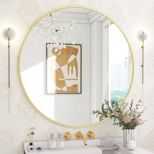 The Artment your artistic apartment Decorative Orbit Round Shape Wall Mirror with Frame for Living Room | Bathroom | Hall | Home Decor with Hanging Stripes (Gold Frame, 16 Inch)