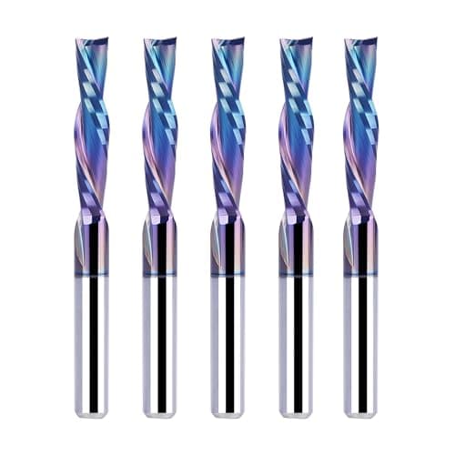 SpeTool 5-Piece Carbide Spiral Downcut CNC Router Bits Set, 1/8 Inch Cutting Dia 1/8 Inch Shank with TAC Coated End Mill Bit for Wood Carving Engraving Tool
