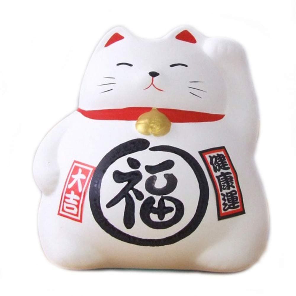 JapanBargain 1612 Japanese Ceramic Maneki Neko Feng Shui Fortune Lucky Cat Collectible Figurine Made in Japan for Overall Good Luck and Fortune White