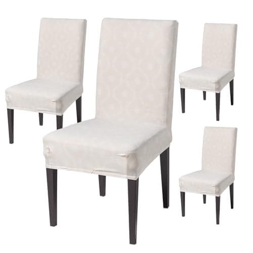 House of Quirk Elastic Chair Cover Stretch Removable Washable Short Dining Chair Cover Protector Seat Slipcover (Pack of 4, Beige Blossom)