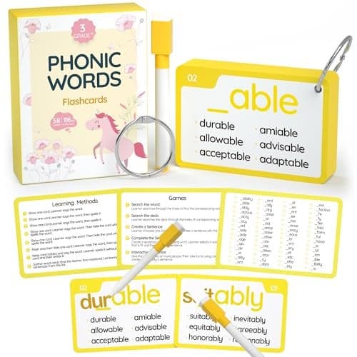 WJPC 116 Set Phonics Suffix Words Flash CardsPhonic Sigh Words Flash Cards for 789101112 Years 2nd 3rd 4th 5th Grade BoysGirlsKids Learning Writing Reading