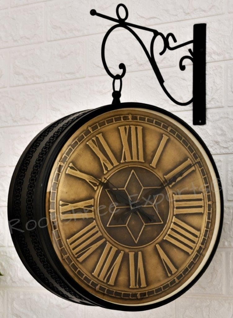 Vintage Clock Black & Brass Double Analog Sided Clock/One Year Warranty / 6570-12-BST&BW2, 30x30 Cm