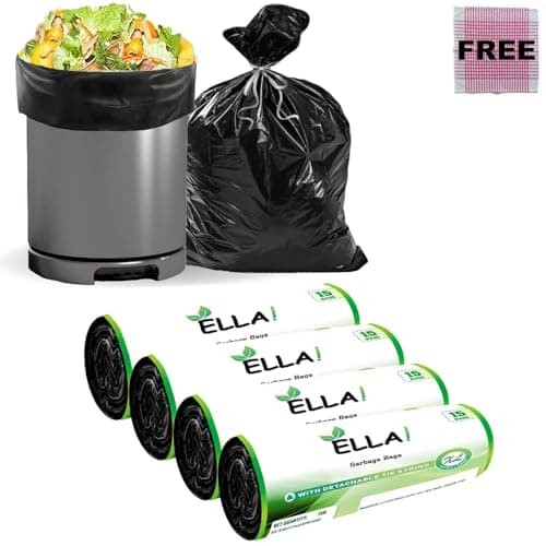 Ella Garbage Bags 30x37 Inches (Extra Large) 40 Bags 4 Rolls | Leak Proof & Tear Resistant Trash Bags for Kitchen & Commercial Use | Dustbin Bags For Dry & Wet Waste With Free Check Duster Cloth-Black