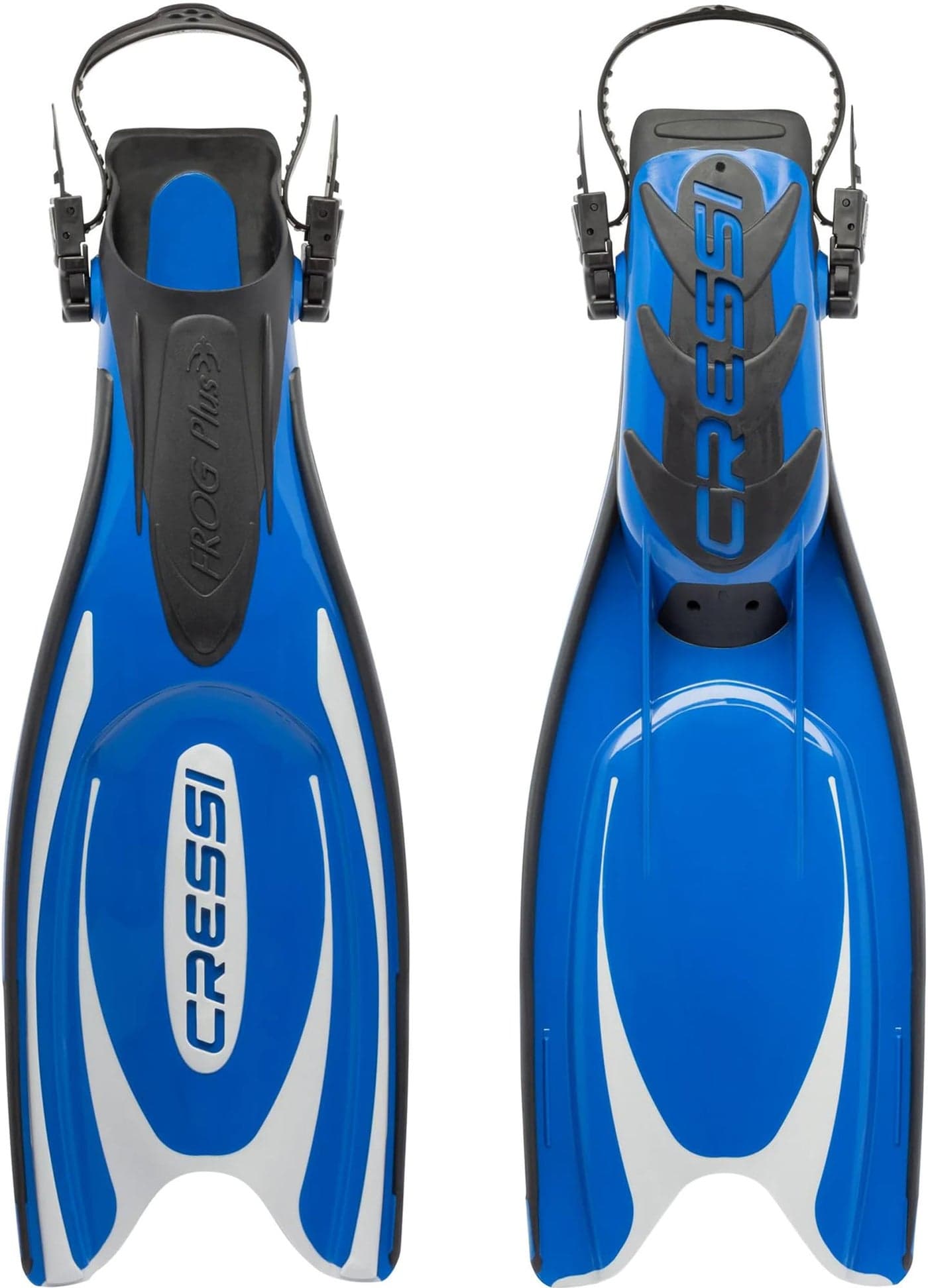 Cressi Frog Plus Adjustable Open Heel Fins, Blue/Silver, L/XL