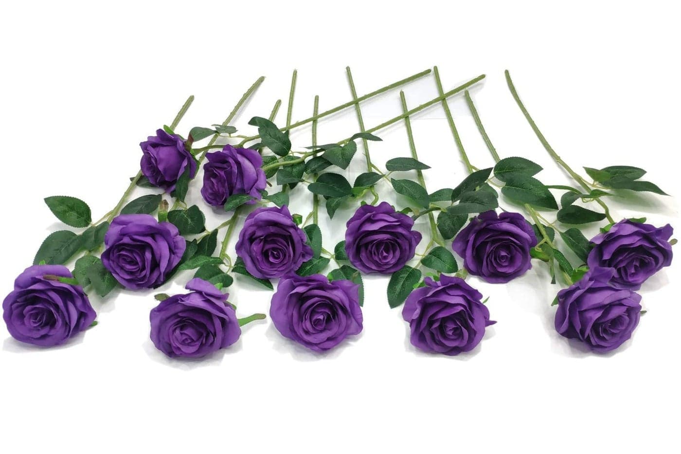 Laelfe 12 pcs Artificial Roses Flowers Long Stem Fake Silk Rose for Home Wendding Decorations (Purple)