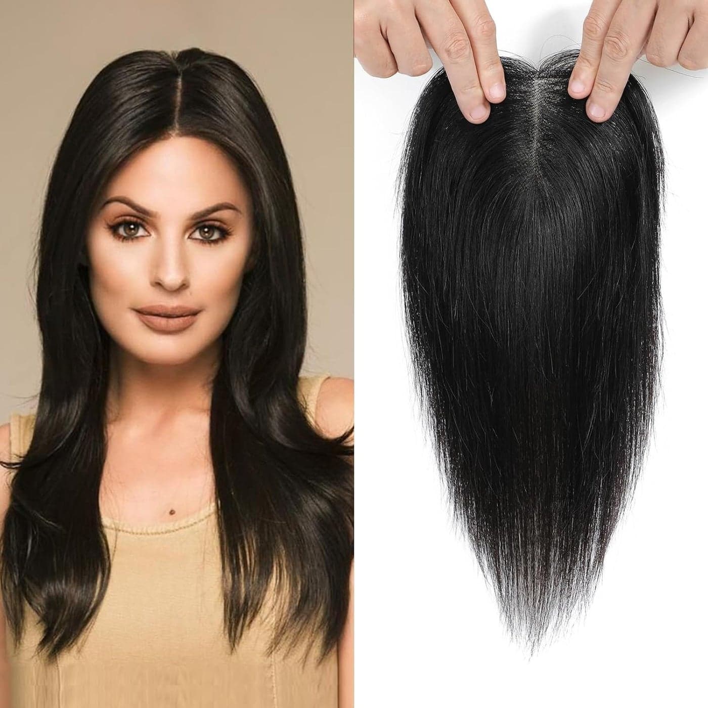 DAZZ LOOK 4 x 35 Silk Base Middle Partition Hair TopperHair Wig for Women with Thinning Hair Topper for Women Synthetic Hair Natural Black for Women 16 Inches Long Approx