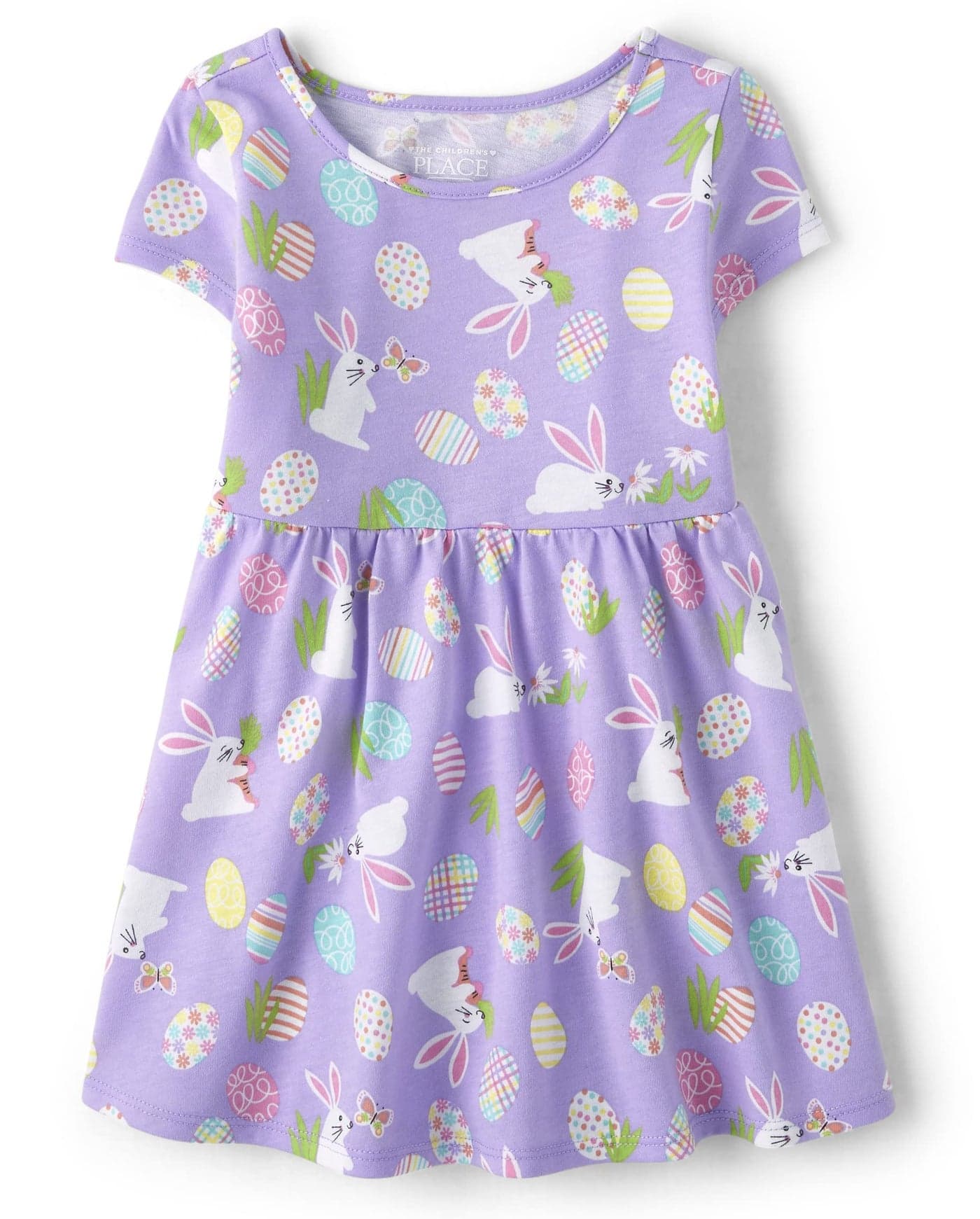 The Children's Place,and Toddler Girls Short Sleeve Fashion Dress,Purple Bunnies,18-24 Monts