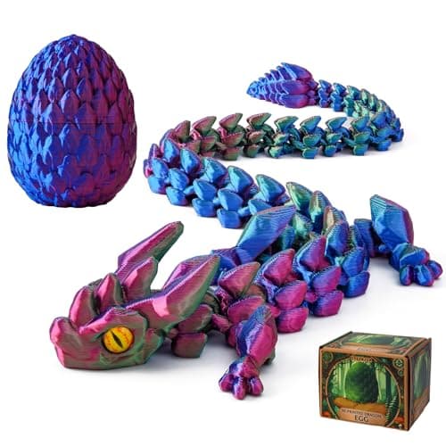 SYEFKJSA 3D Printed Dragon Eggs with Dragon Inside 12InchArticulated Fidget 3D Printed Animals Interesting Decorative Gift Easter Basket Essentials Stuffers Red Green Blue