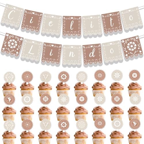 KARAQY Mexican Cielito Lindo Party Decorations Cielito Lindo Papel Picado Banner 24 Pcs Cupcake Toppers for Birthday Baby Shower Cinco de Mayo Fiesta