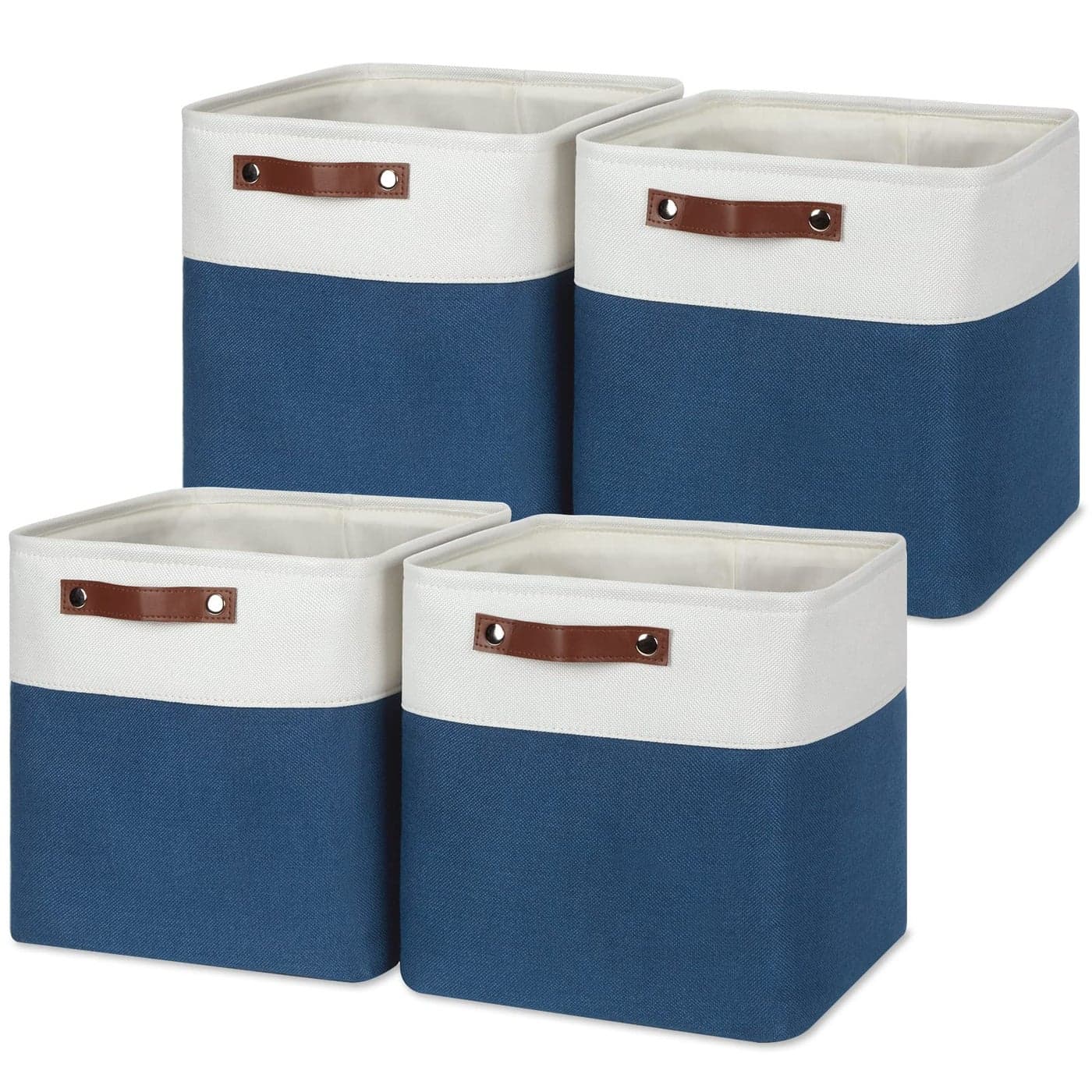 Temary Baskets Storage 12 Inch Fabric Storage Cubes Storage Baskets with Handle Large Cube Storage Bins for Storage Books Blankets Clothes Baskets for Gift WhiteTeal