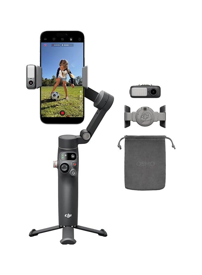 Osmo Mobile 8 Gimbal Stabilizer For Phone, Native Tracking with Audio And Lighting, 360° Pan Rotation, Built-in Extension Rod And Tripod, 10h Battery, Extension Rod, Robust 3-Axis Stabilization Grey