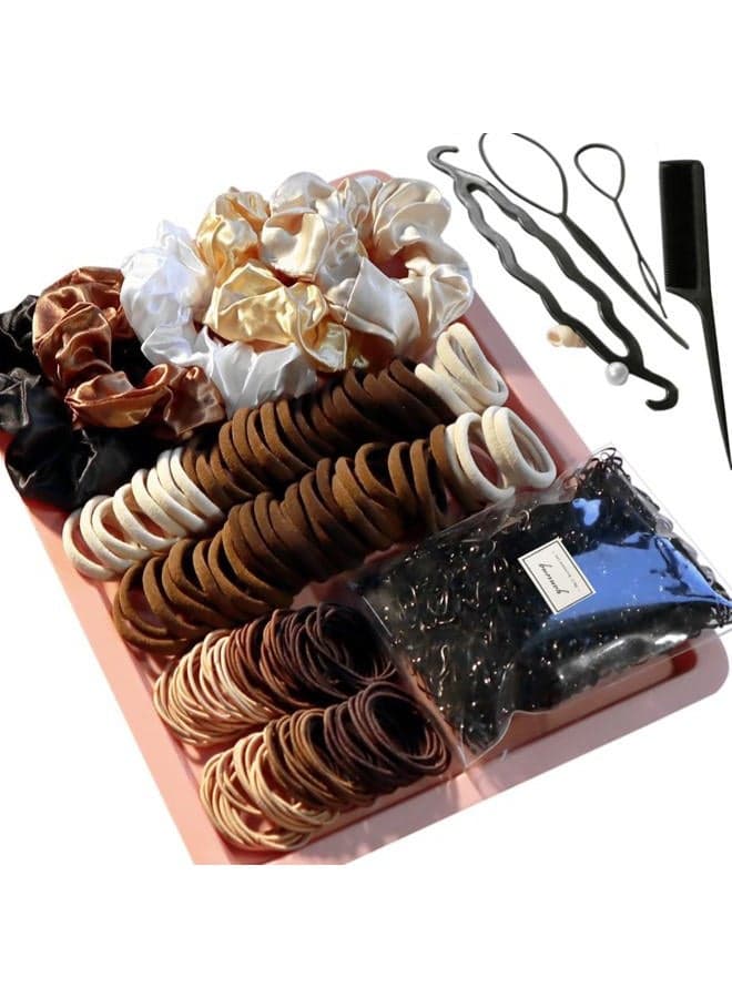 1159PCS Hair Accessories for Woman Set Seamless Ponytail Holders Variety Hair Scrunchies Hair Bands Scrunchy Hair Ties For Thick and Curly (Brown)