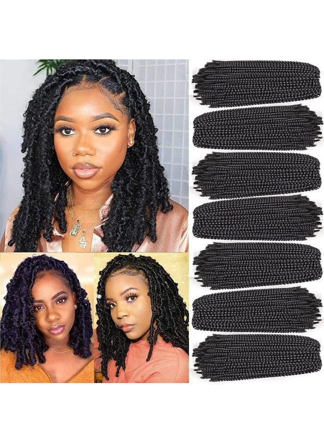 Xtrend 12 Inch 7 Packs Spring Twist Crochet Braids Hair For Butterfly Faux Locks Short Crochet Hair Synthetic Braiding Hair Extensions For Woman (1B#)