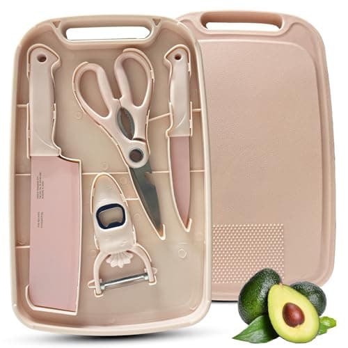 WEISHEHUG Knife and Cutting Board Set, 5 In1 Travel Small Cutting Boards with Knife Camping Essentials for Travel College(Pink)