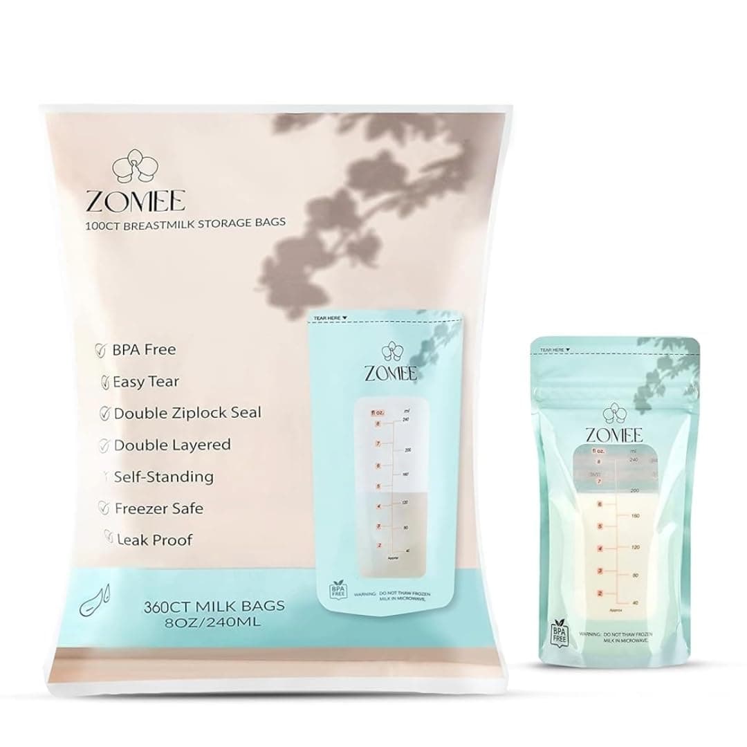 Zomee Disposable 8 oz Breast Milk Storage Bags wDouble Zipper Seal Count LeakProof SelfStanding Breast Milk Storage Solution for Fridge or Freezer Mutiple count Packs Pack of 360