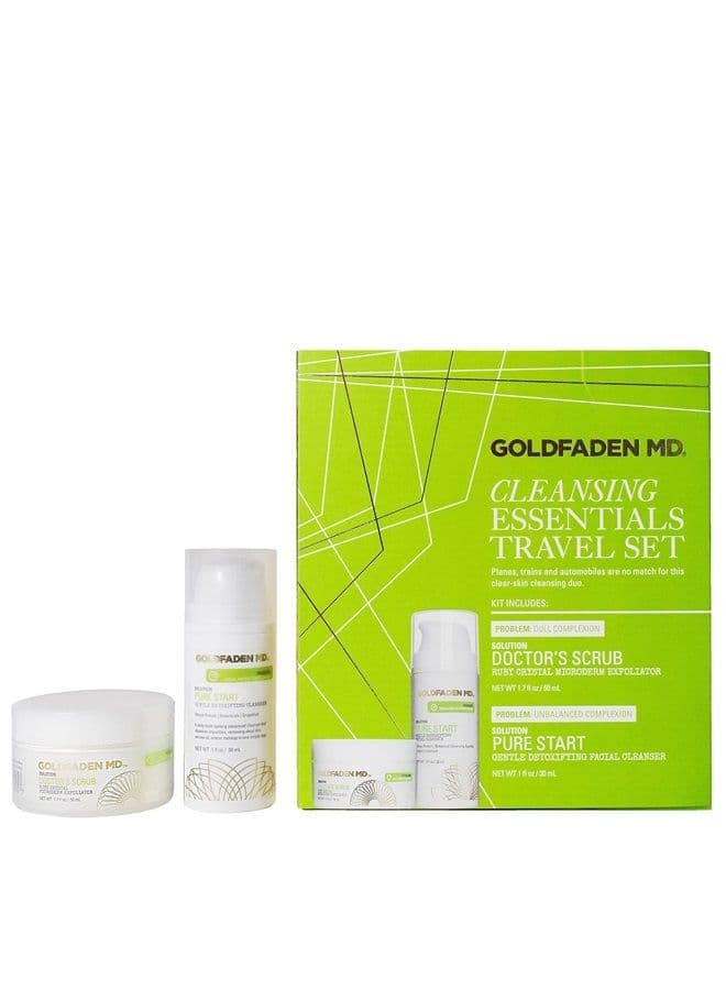 Goldfaden MD Cleansing Essentials Travel Set Microderm Daily Facial Exfoliator Face Cleaner 1.7oz & Detoxifying Natural Facial Cleanser 1oz