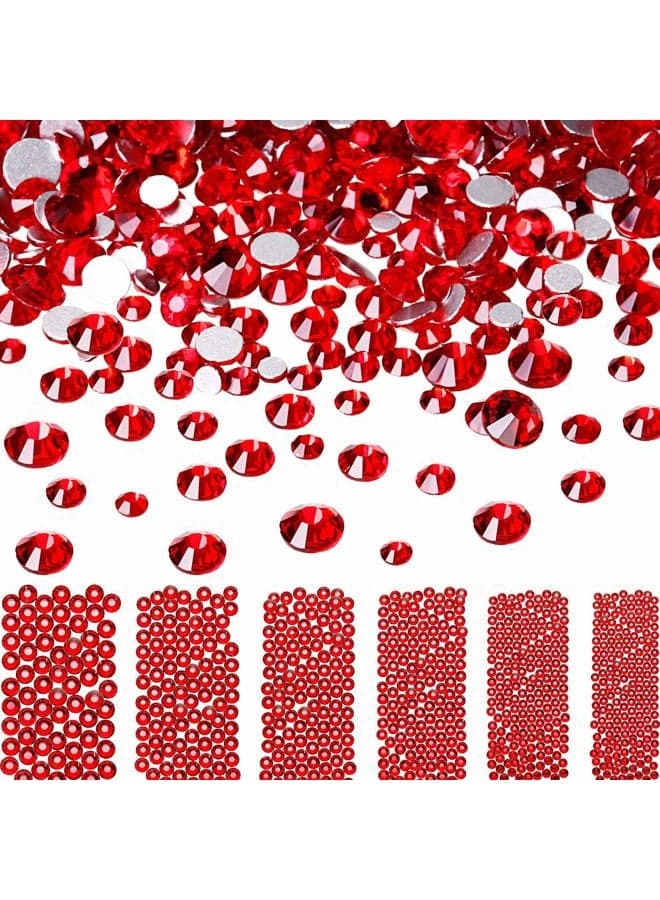 3456 Pieces Nail Crystals AB Nail Art Rhinestones Round Beads Flatback Glass Charms Gems Stones, 6 Sizes for Nails Decoration Makeup Clothes Shoes (Red, Mixed SS4 5 6 8 10 12) Red