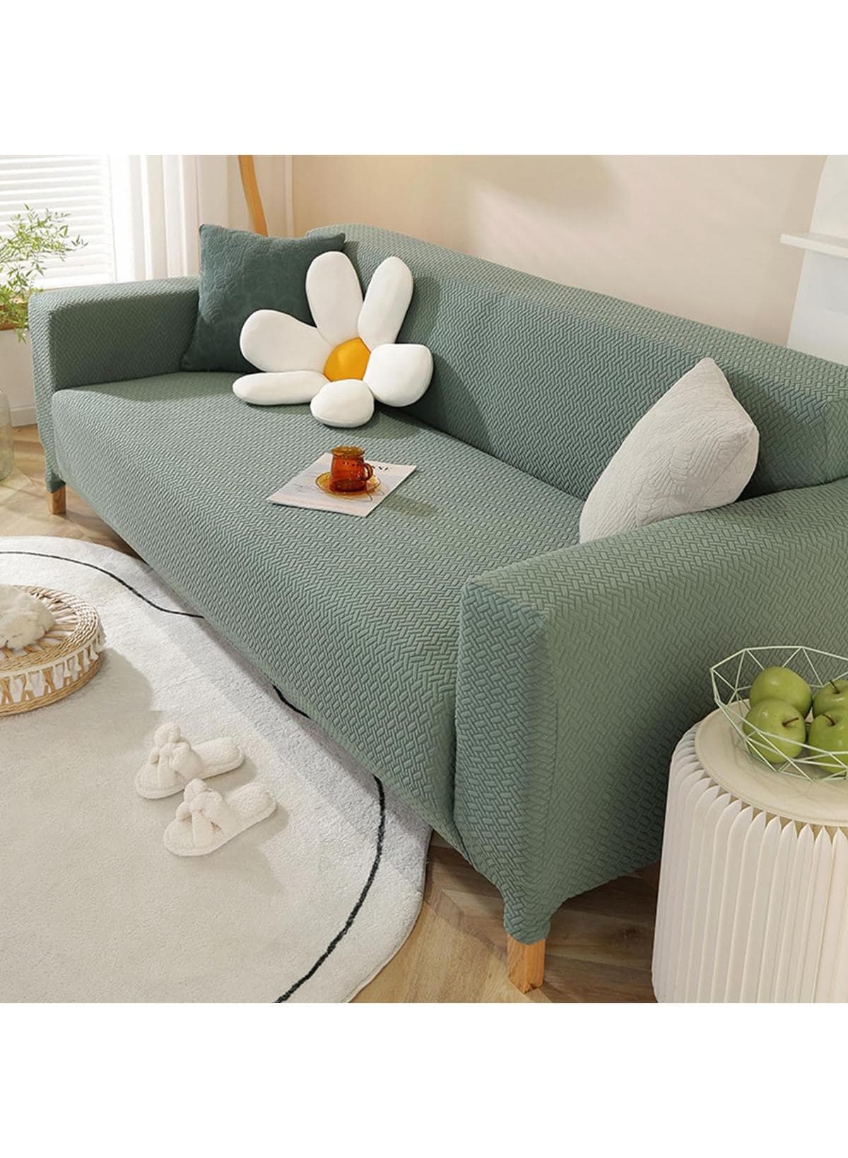 Stretch Chair Sofa Slipcover Non Slip Soft Couch Sofa Cover, Washable Furniture Protector with Non Slip Foam and Elastic Bottom for Kids