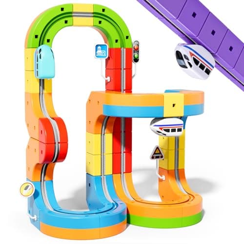KlickRail Electric Train Set Flexible Race Track for Kids 4 6 7 Car Track for Toddlers Building Toy Train Track GravityDefying 3D Embedded Layouts Motorized Car STEM GiftAdvanced Set48 Piece