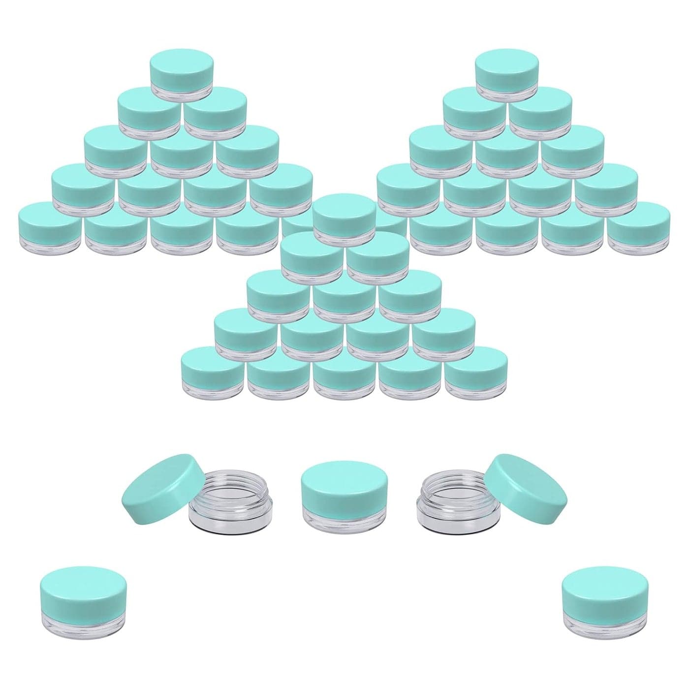 Houseables 3 Gram Jar, 3 ML, Blue, 50 Pk, BPA Free, Cosmetic Sample Empty Container, Plastic, Round Pot, Screw Cap Lid, Small Tiny 3g Bottle, for Make Up, Eye Shadow, Nails, Powder, Paint, Jewelry
