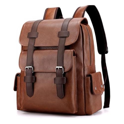 TOURTIER Men's PU Leather Large Capacity Casual Business Laptop Bag, Backpack for Travel, Sports, Business, College, School (BROWN)
