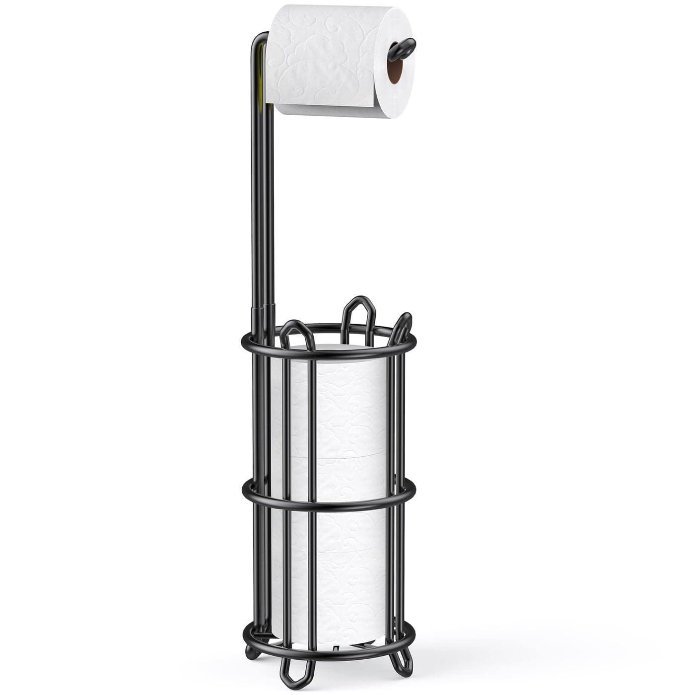 Meangood Freestanding Toilet Paper Holder Stand and Tissue Paper Roll Dispenser Bathromm Storage OrganizationHolds 4 Rolls Metal Wire Black