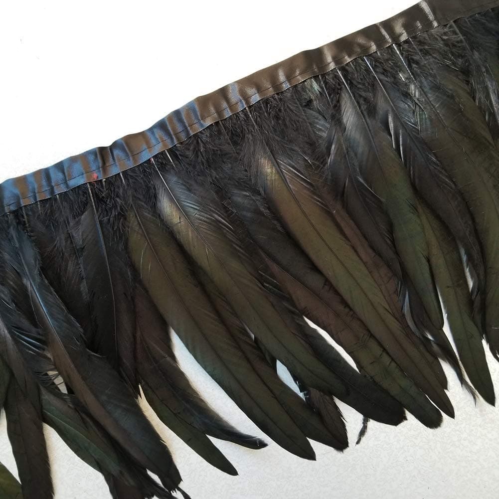 Sowder Rooster Hackle Feather Fringe Trim 1012inch in Width Pack of 1 YardBlack