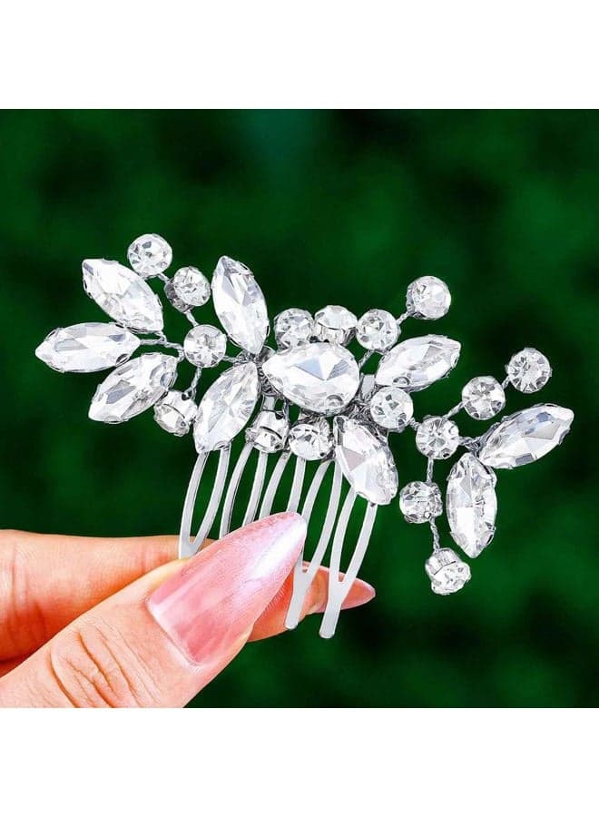 Crystal Wedding Hair Comb Rhinestone Headpieces Leaf Bride Hair Pieces Bridesmaid Side Hair Combs for Women and Brides (silver)