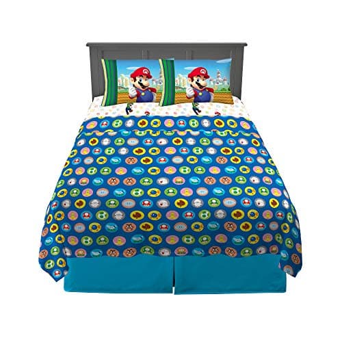 Super Mario Kids Bedding Soft Cozy Microfiber 4 Piece Full Size Sheet Set, (Officially Licensed Product) By Franco