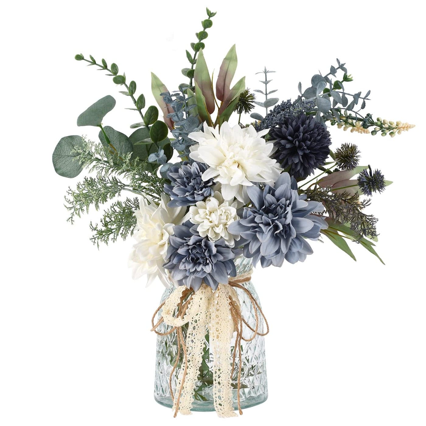 CEWOR Fake Flowers in Vase Artificial Flowers Arrangement in Vase Fake Floral Table Centerpieces Decor for Kitchen Farmhouse Coffee Table Living Room Bathroom Plant Decor