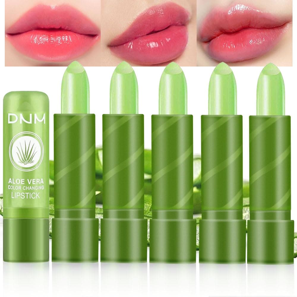 BINGBRUSH Aloe Vera Color Changing Lipstick QueenLong Lasting Lip Care Nutritious Plumper Lip Balm Moisturizer Magic PH Temperature Color Change Lip Gloss Makeup Set for Women 5 Count Pack of 1