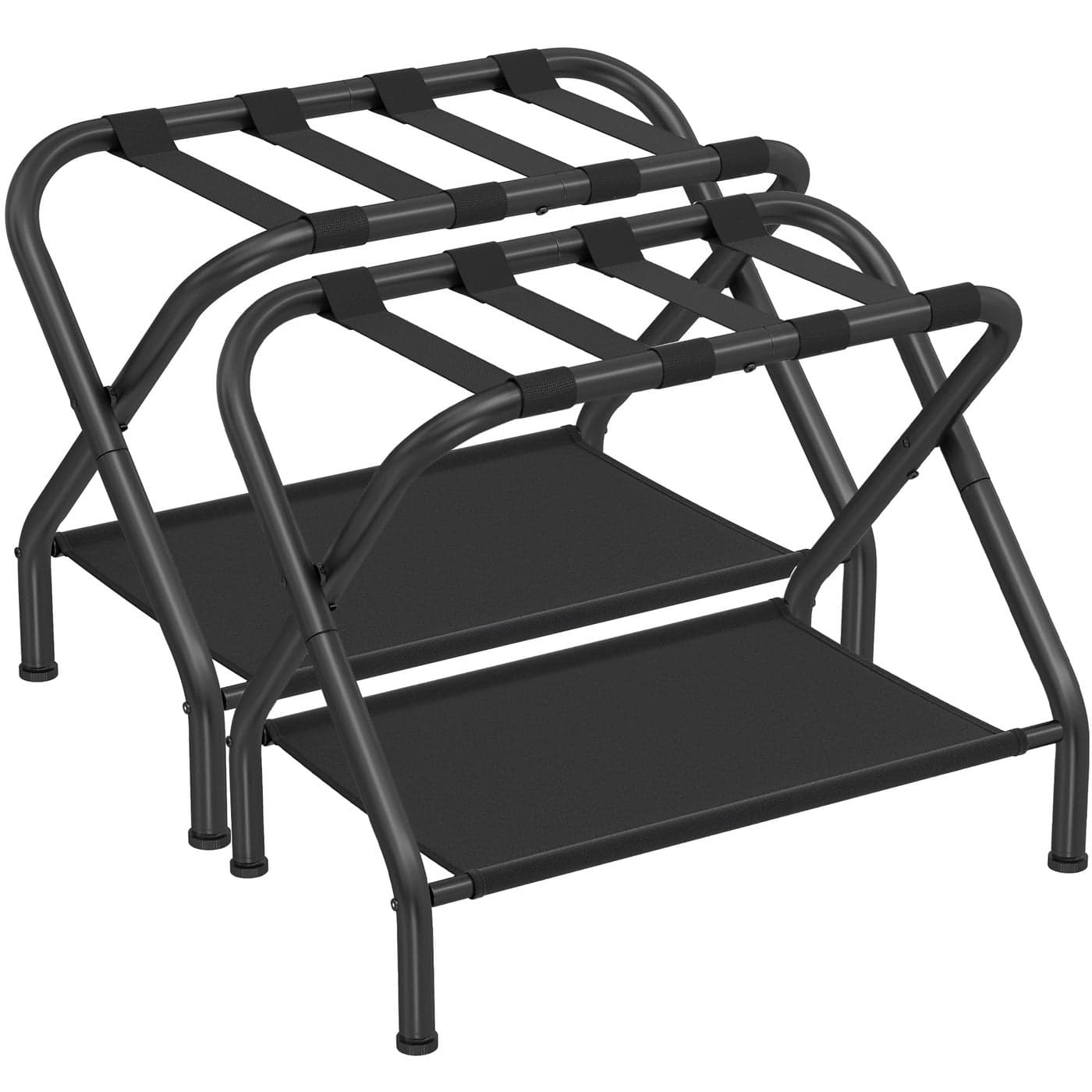SONGMICS Luggage Racks Set of 2 Suitcase Stand with Fabric Storage Shelf for Guest Room Bedroom Hotel Foldable Steel Frame Holds up to 110 lb 272 x 15 x 205 Inches Black URLR002B02