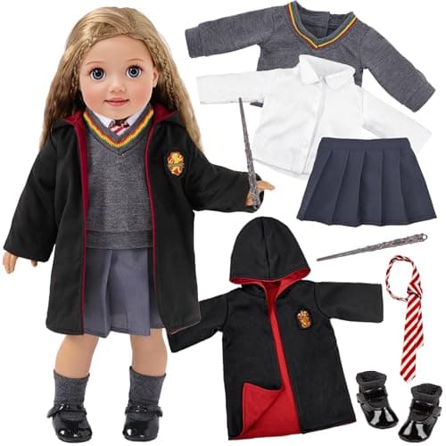 18 inch Dolls Magic School Uniform Inspired Costume Doll Clothes Accessories Set Include Outfit Shoes for Girls Gift (No Doll)
