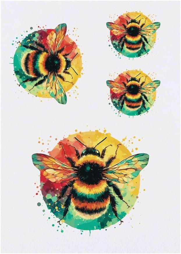4 x Colourful Bumblebee Temporary Tattoos Water Resistant SkinSafe NonToxic Transfers Mixed Sizes TO00073934