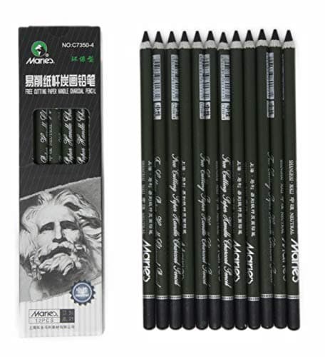 Charcoal Pencil Set - 12pcs/pk - Black Free Cutting Paper Handle Charcoal Pencil C7350 (Medium)