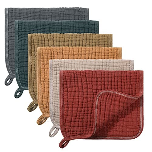 Hicarer 6 Pcs Baby Girl Muslin Burp Cloths Cotton Burping Spit Rags Large 20 x 10 Inch 6 Layers Newborn Soft Essentials Absorbent Multicolor Wash Cloths Diapers for Baby ShowerDark Color Series