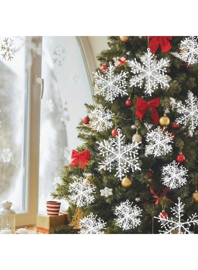 27Pcs Christmas Snowflake Ornaments Decorations Glitter Christmas Tree White Snow Flakes Hanging Ornaments for Winter Wonderland Christmas Tree Holiday New Year Party Home Decor Craft Snowflakes