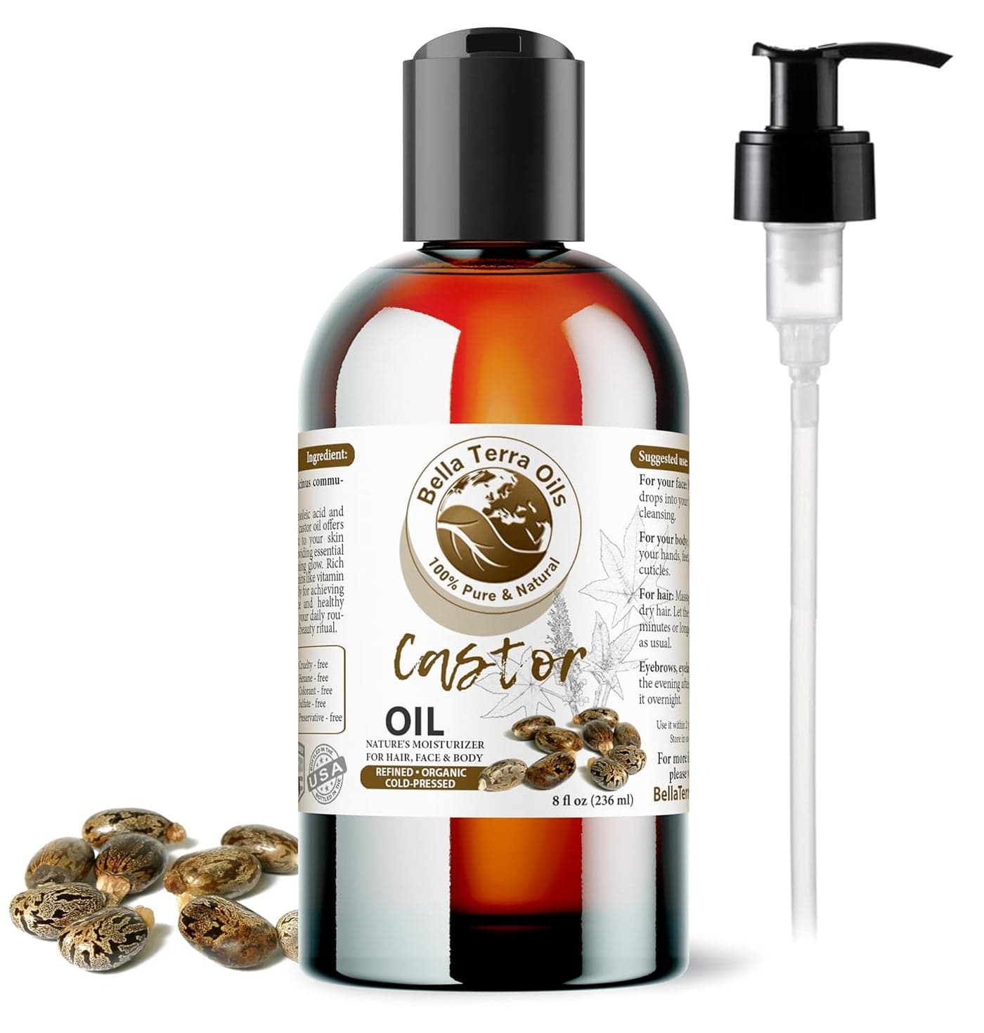 Bella Terra Oils Organic Castor Oil 8oz The Essence of Natural Organic Castor Nourishment Enriched with Vitamins Essential Minerals Skins Best Friend